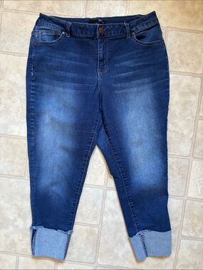 1822 Denim Dark Wash Cuffed Cropped Skinny Capri Jeans Womens 16W